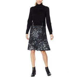 NWT DG2 Floral Twofer Turtleneck Sweater Dress XL Black